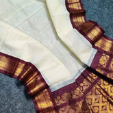 Saree_cotton_gadwal_silk_border_handloom_offwhite_chocolate_festive_S10727 - Saree - Aakritee - S10727
